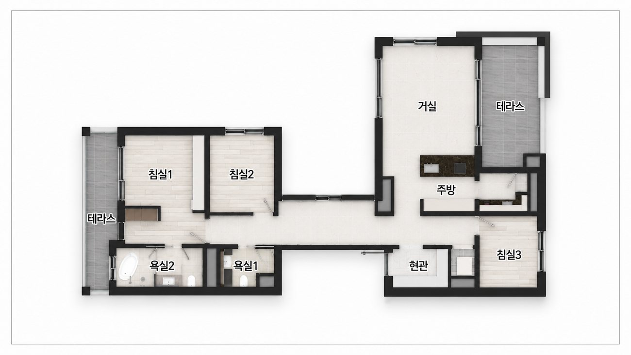 사평대로12 119 평면도 (3Room · 2Bath)