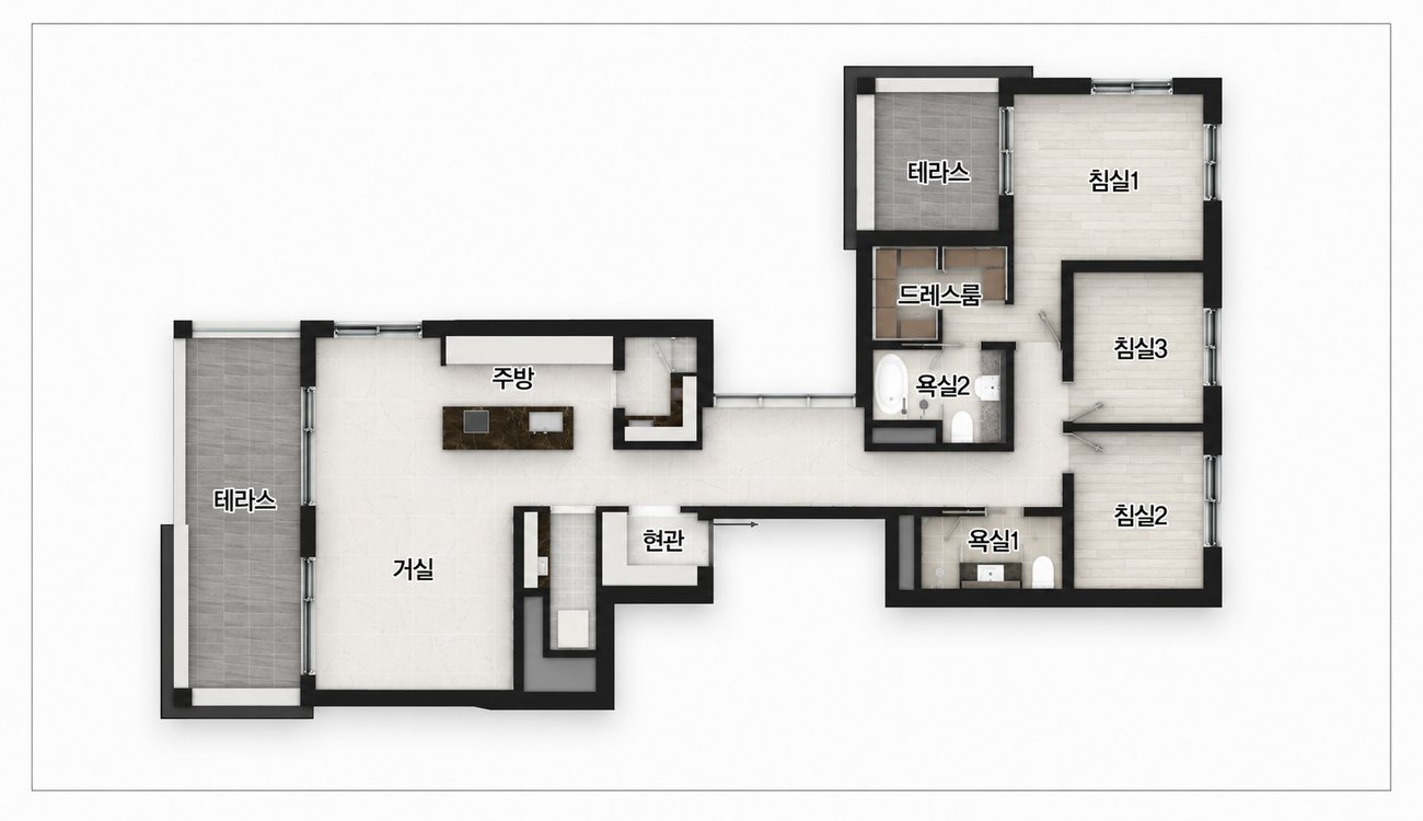사평대로12 144 평면도 (3Room · 2Bath)