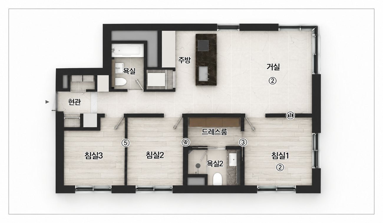 사평대로12 84A 평면도 (3Room · 2Bath)