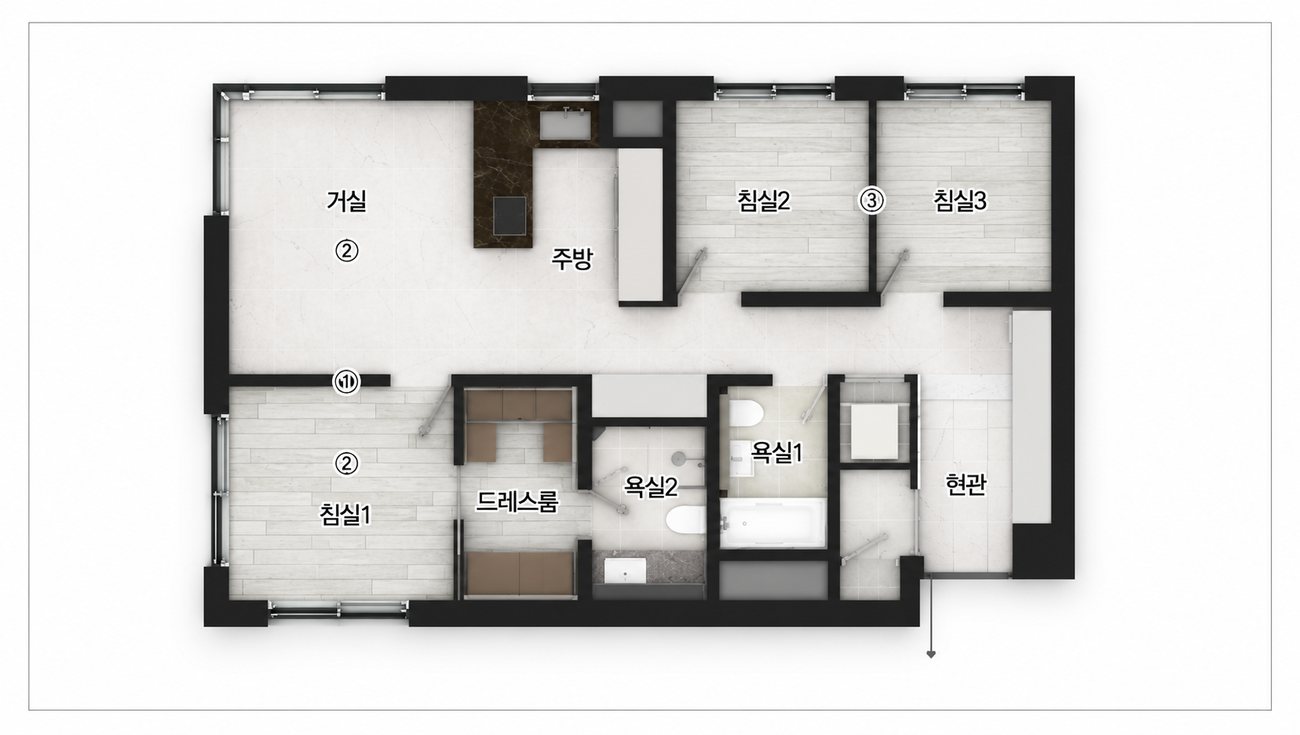 사평대로12 84B 평면도 (3Room · 2Bath)