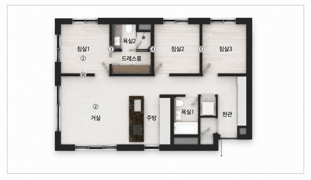 사평대로12 84C 평면도 (3Room · 2Bath)